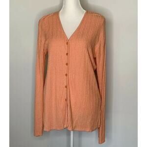 Vtg Evan Picone button front knit Sweater Cardigan Long Sleeve Peach V-neck Sz L